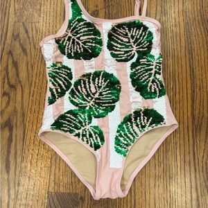 Tropical Leaf Kids Swim One Piece